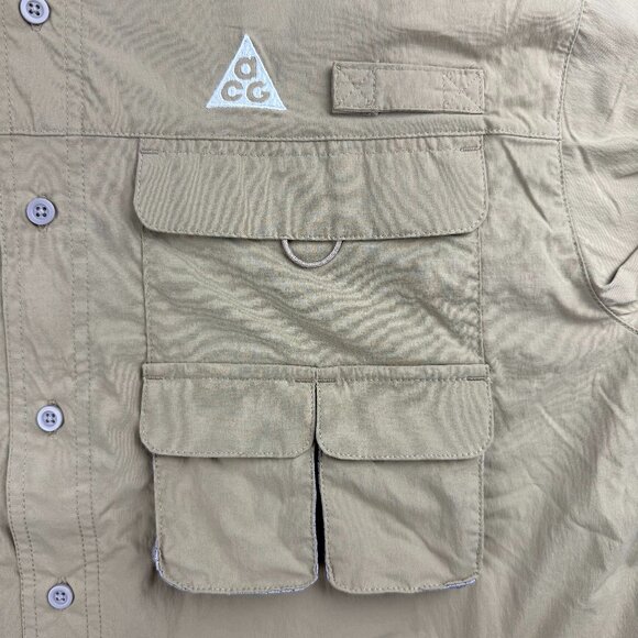 Nike ACG Shirt Men Small S Beige Brown Orb Weaver Dri FIT ADV Collar Button Up 1 - Picture 8 of 12